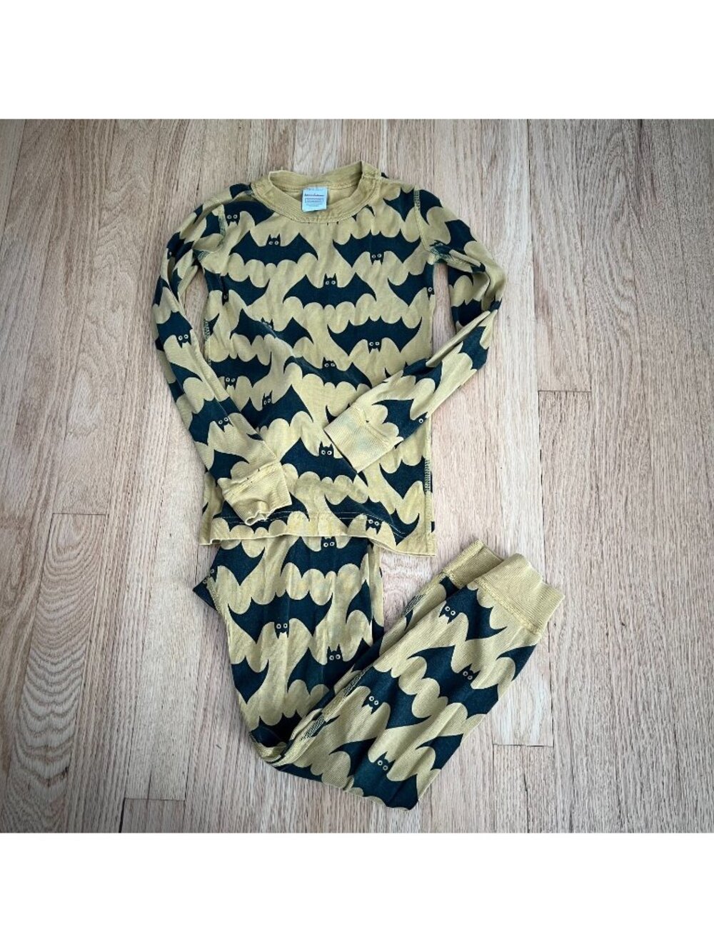 Hanna Andersson Bat Halloween Yellow Black Cotton Pajama Set Kid's Size 120/6-7